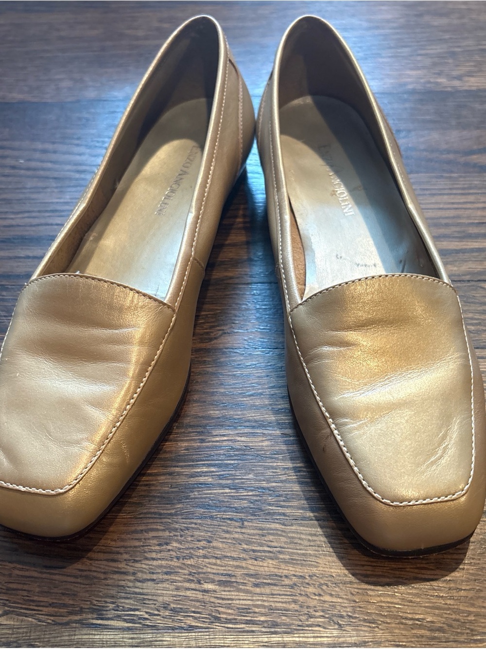 Enzo Angiolini Metallic Gold Square-Toe Leather Loafers